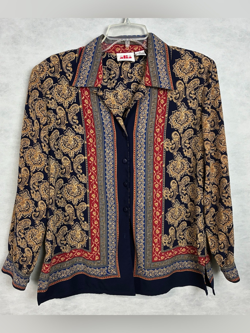 Vtg Alia Womens Button Up Shirt Paisley Long Sleeve Blouse Sz 10 Petite Flaw